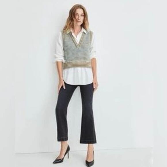 Veronica Beard Serwa mixed knit vest over white poplin blouse XS extra small - Picture 1 of 9
